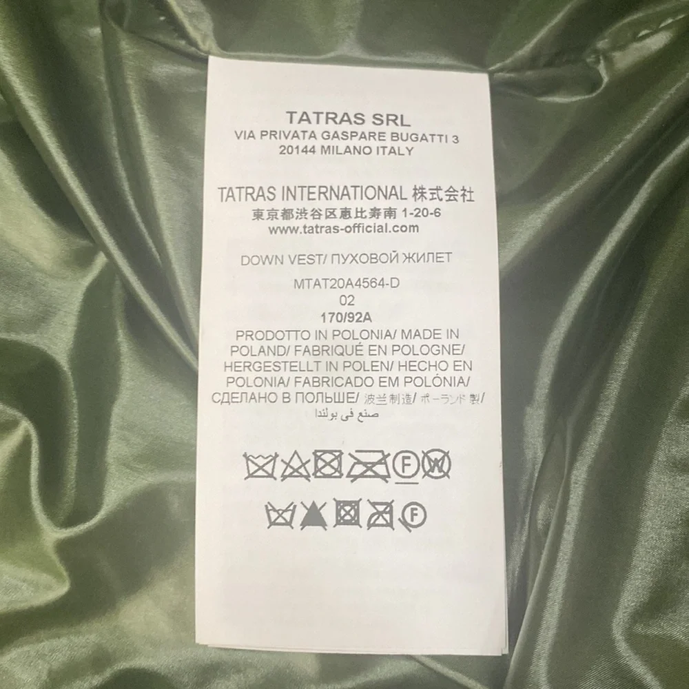 TATRAS Green Goose Down Filled Warm Winter Vest Size Medium - Picture 8 of 10